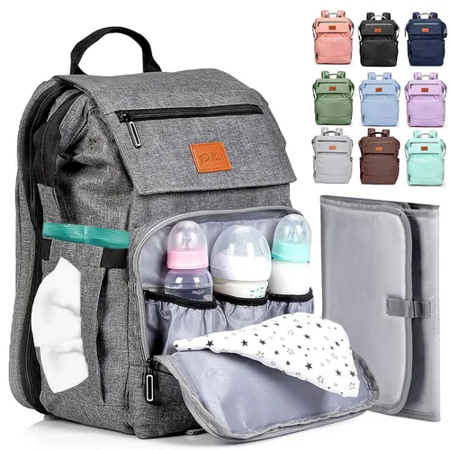 Miniatura 19 de PILLANI Mochila para Pañales de Bebé - Bolsa Grande para Niños y Niñas, Mochila Impermeable para Pañales - Bolsas de Pañales de Viaje con R. Beige