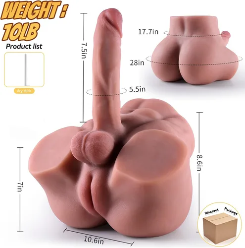 Miniatura 2 de Muñeca sexual transexual 3 en 1 con enorme consolador 3D coño culo, muñeca sexual trans torso con polla flexible Vagina con textura ano vaginal