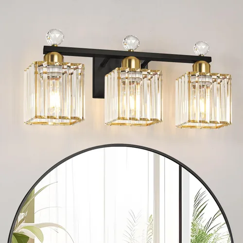Miniatura 15 de Lxybcce Moderna lámpara de tocador de baño de cristal, 14 pulgadas, 2 luces, accesorios de luz negra sobre el espejo, fácil instalación e