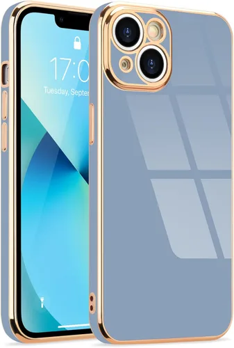 Miniatura 96 de Lafunda Diseñada para iPhone 13 Pro, fundas lujosas con chapado lindo para mujeres y niñas, elegante borde dorado, a prueba de golpes, TPU con funda