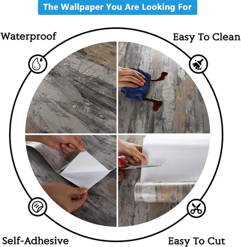 Miniatura 9 de CRE8TIVE Papel tapiz de hormigón para despegar y pegar, 24 x 118 pulgadas de ancho, grueso, duradero, película interior teñida, extraíble