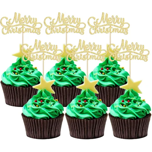 Miniatura 17 de Gyufise 24 piezas Adornos para cupcakes de jengibre de Navidad con purpurina, adornos para cupcakes de jengibre para revelar el género, púas
