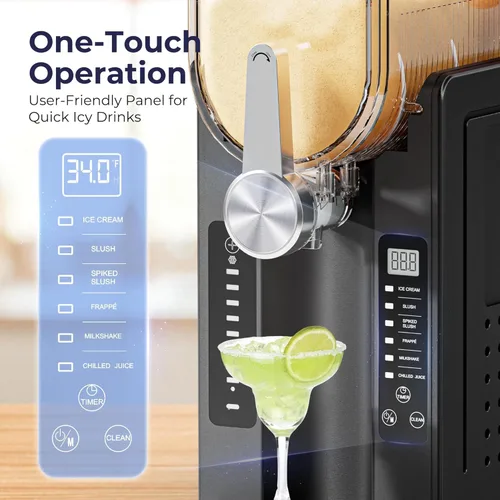 Miniatura 6 de Máquina para granizar, no necesita hielo para el hogar, pantalla de temperatura en tiempo real, máquina de bebidas congeladas con 6 programas