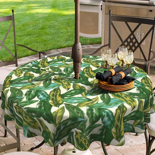 Miniatura 23 de Mantel redondo para exteriores e interiores con cremallera de agujero para paraguas, funda decorativa para mesa circular para jardín del hogar, 60