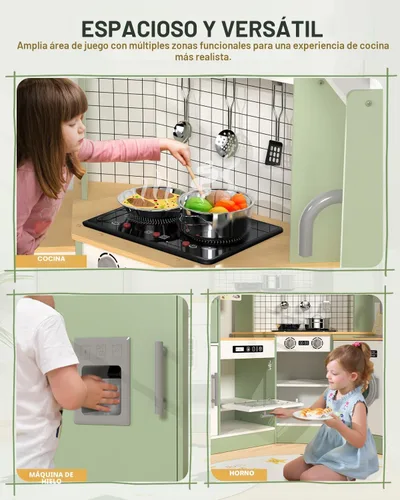Miniatura 5 de Babytronic Juego de Cocina de Esquina de Madera para Niños con Luces y Sonidos, Juego de Cocina de Simulación con Estufa, Microondas, Máquina