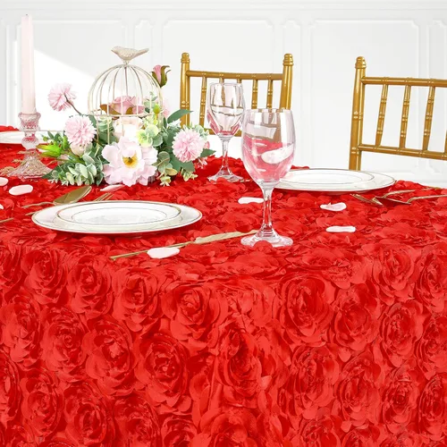 Miniatura 12 de QueenDream Mantel de roseta dorada de 90 x 132 pulgadas, mantel floral rústico para bodas, fiestas de cumpleaños, eventos y decoración