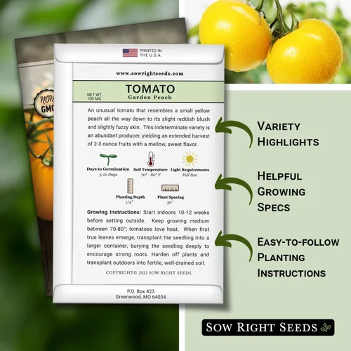 Miniatura 2 de Sow Right Seeds - Semillas de tomate melocotón de jardín para plantar - Paquete de reliquia sin OMG con instrucciones para cultivar un huerto