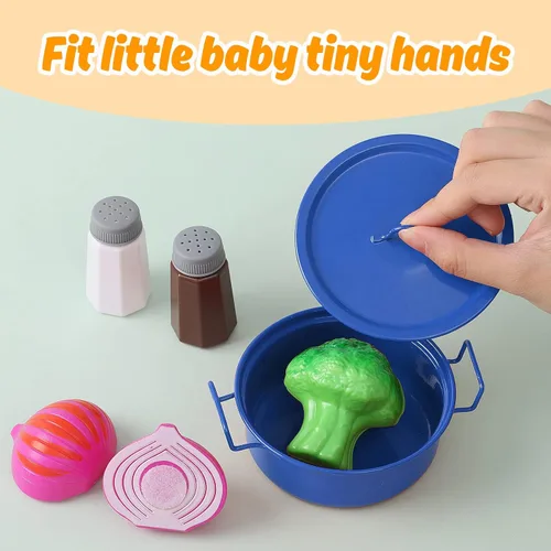 Miniatura 7 de Juego de accesorios de juguete de cocina para niños pequeños, juego de cocina para niñas y niños, incluye ollas y sartenes coloridas (azul)