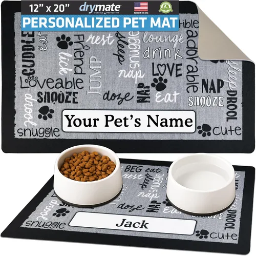 Drymate Mantel individual personalizado para tazón de mascotas, tapete personalizado de alimentación de alimentos para perros y gatos, tela Lino -