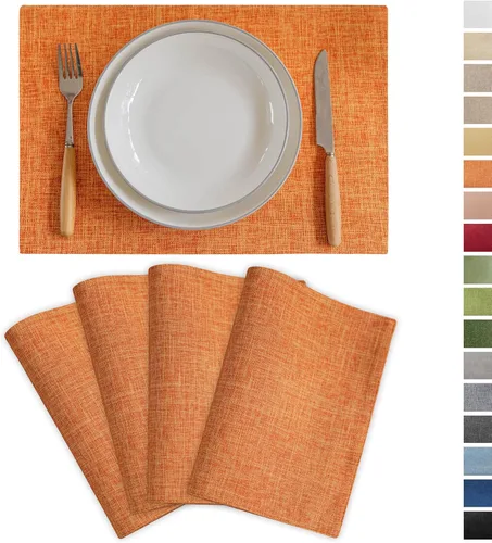 Miniatura 37 de Demetex Juego de 4 manteles individuales de lino resistentes al calor, manteles individuales de arpillera para comedor, cocina, banquete, lino claro