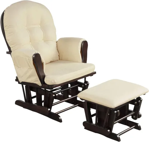 Costzon Mecedora Deslizante de Guardería con Otomana, Mecedora Deslizante Tapizada Cómoda con Cojín Acolchado, Bolsillo de Almacenamiento, Base de
