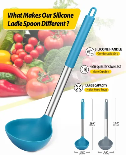 Miniatura 2 de Paquete de 2 cucharones de cucharón, cuchara grande de silicona para sopa, utensilios de cocina antiadherentes con alta resistencia al calor, sin