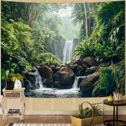 Miniatura 44 de Zussun Tapiz de Bosque Natural de Montaña Tapiz Verde de Pino Luz Solar Selva para Dormitorio Estético Planta Paisaje de Montaña Tapices Pequeños