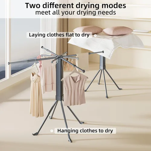 Miniatura 6 de BIREN Tendedero de Ropa Plegable Extensible Tendedero de Lavandería con 16 Clips Tendedero de Ropa Plegable que Ahorra Espacio para Colgar Ropa, Gris