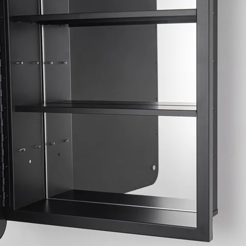 Miniatura 7 de Botiquín de baño negro con espejo de 16 x 24 pulgadas, marco de metal, empotrado o montado en la pared, gabinetes de medicina de una sola puerta