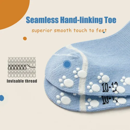 Miniatura 4 de Moon Tree Calcetines antideslizantes para bebés y niñas, calcetines de rodilla con puños para bebés, calcetines antideslizantes de algodón