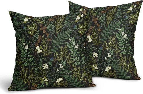 Miniatura 2 de Juego de 2 fundas de almohada de plantas verdes de 18 x 18 pulgadas, diseño de hojas de helecho botánico verde salvia, primavera, verano, vintage