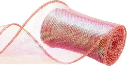 Miniatura 39 de MECCANIXITY - Cinta de organza con cable de 1 1/2" de ancho, brillante, transparente, con brillo irisado en tonos pastel, cinta de gasa para Beige