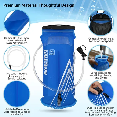 Miniatura 2 de MARCHWAY Bolsa de hidratación ligera de TPU de 2L/3L para paquetes de hidratación, bolsa de depósito de agua de boca ancha con asa de transporte