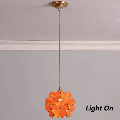 Miniatura 3 de Bieye L10749 - Lámpara colgante de techo de vidrio manchado estilo Tiffany con pantalla de 8 pulgadas de ancho (naranja, 8" flor de cerezo)