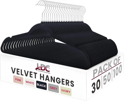 LDC - Perchas de terciopelo negro, paquete de 30 unidades, antideslizantes, de alta calidad, para abrigos, pantalones, colgadores de fieltro para