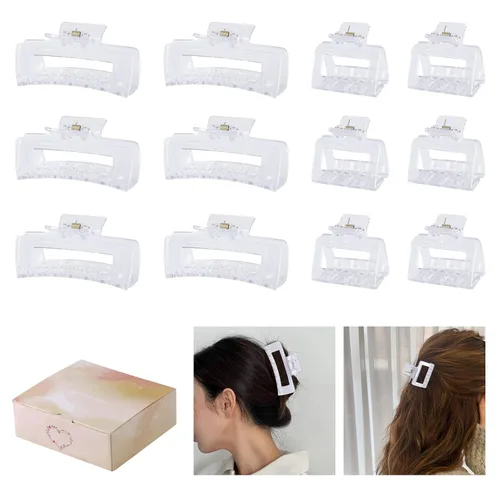Miniatura 10 de Juego de accesorios rectangulares para el cabello para mujeres y niñas, 6 clips grandes para cabello grueso, 6 clips pequeños para cabello fino Negro
