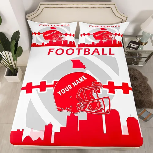 Miniatura 16 de Erosebridal Juego de sábanas bajeras personalizadas de fútbol americano para niños y niñas, juego de cama de jugadores de fútbol, juego de ropa