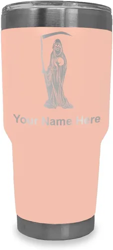 Miniatura 8 de LaserGram Vaso aislado al vacío de 20 onzas, Santa Muerte, grabado personalizado incluido (negro)