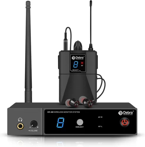 D Debra Sistema de monitor inalámbrico en oído ER-280 UHF Transmisor y receptor profesional mono IEM con auriculares, para escenario, banda, estudio