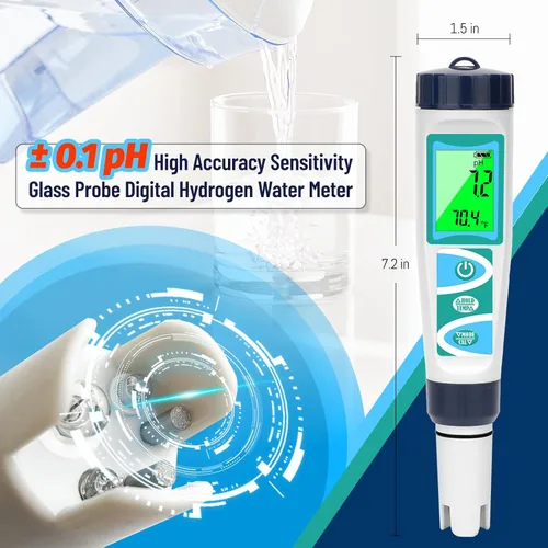 Miniatura 6 de Probador de agua de hidrógeno Medidor de pH para agua potable pH multifuncional H2 ORP TDS EC Probador de temperatura de precisión Probador