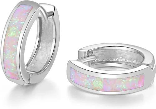 Miniatura 162 de CiNily Aretes Huggie de ópalo con bisagras, chapados en oro, hipoalergénicos, pequeños aretes de aro para mujeres, adolescentes, niñas, hombres