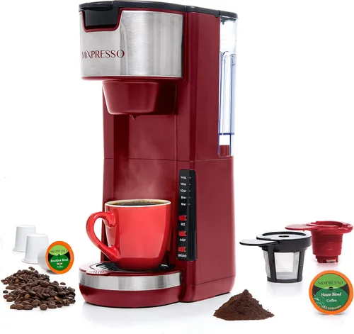 Miniatura 9 de Mixpresso - Cafetera blanca para una sola porción, compatible con cápsulas K-Cup y café molido, cafetera compacta de 30 oz para una sola porción