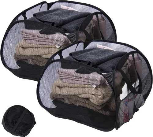 Miniatura 12 de Cesta de lavandería plegable, cesta de ropa plegable emergente de 90L con asas, cesta de ropa sucia de malla cuadrada para lavandería, baño