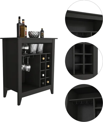 Miniatura 6 de Armario de bar de vino con 8 cubos de vino y portavasos, gabinete de madera para vino para licor y vasos, aparador retro con estantes abiertos