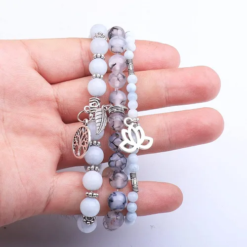 Miniatura 4 de UEUC - Pulseras Reiki, apilables, de piedras curativas, cristales, con dije del árbol de la vida, yoga y hoja de loto, contra la ansiedad
