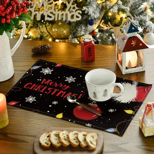 Miniatura 3 de Artoid Mode Juego de 4 manteles individuales con diseño de bola de Navidad, 12 x 18 pulgadas, color negro, para decoración de fiestas, cocina