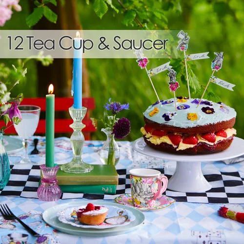 Miniatura 2 de Set de tazas con manija y plato Truly Alice del Sombrerero Loco de Alicia en el país de las maravillas, en 3 diseños para fiesta de té o cumpleaños