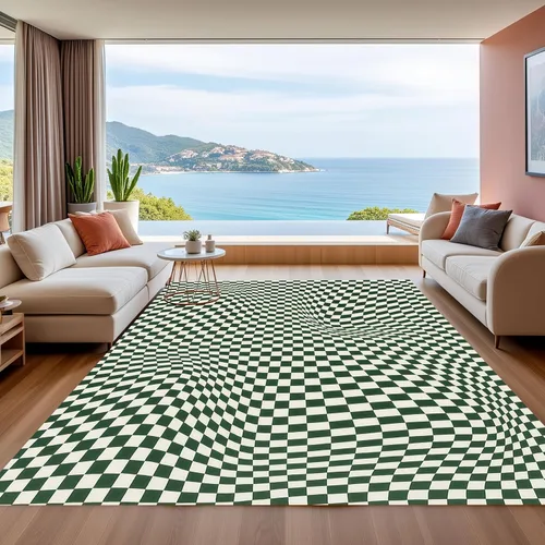Miniatura 13 de Alfombra ondulada azul única con diseño de cuadros para sala de estar, extra grande, lavable a máquina, alfombra de pasillo de cocina, alfombra