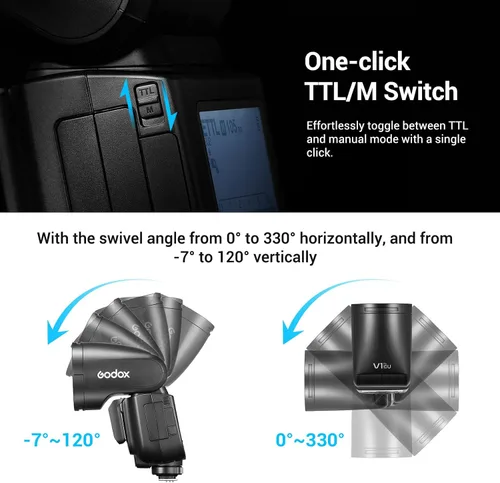 Miniatura 7 de Godox V1Pro-C versión USA Flash para Canon, V1Pro-CU Flash de cámara Speedlite con subflash desmontable, batería de carga USB-C, luz de modelado