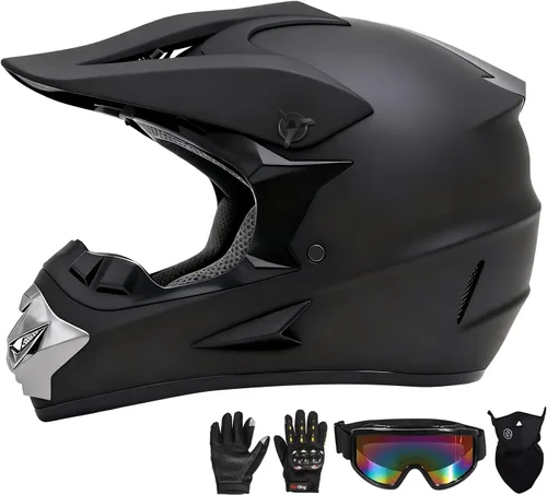 Casco de motocross, ATV para jóvenes y niños, casco de motocicleta todoterreno BMX de 4 ruedas, con certificado DOT, con guantes y máscara de gafas