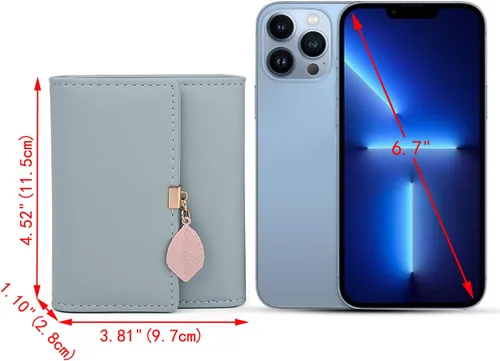 Miniatura 6 de UTO - Cartera pequeña RFID de piel sintética con dije de hoja, cierre de cremallera y tarjetero.