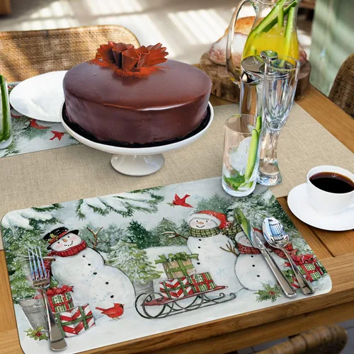 Miniatura 2 de Wipe-Clean - Manteles individuales reversibles de Decofoam Snowman's Farmhouse, juego de 2, fabricados en los Estados Unidos