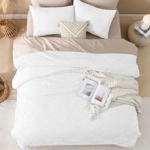 Miniatura 7 de Andency - Juego de edredón blanco California King, 3 piezas, edredón Boho para cama California King, juego de cama de gran tamaño, suave y ligero