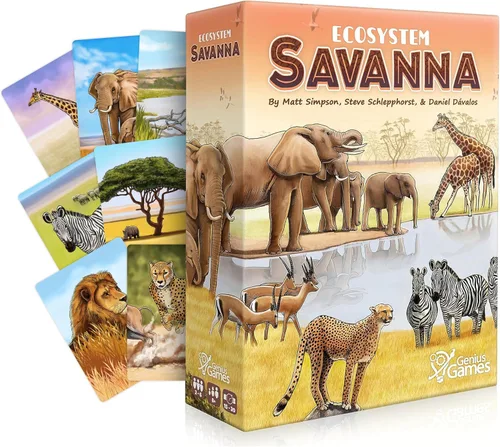 Ecosistema: Sabana - Un Juego de Cartas Familiar Sobre Animales en la Selva Arbustiva de la Sabana Africana - Juego de Ecología Divertido y