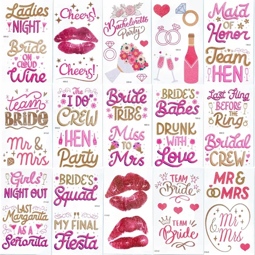 Tatuajes temporales de despedida de soltera con purpurina, 30 hojas coloridas y brillantes para decoración de fiesta de despedida de soltera,