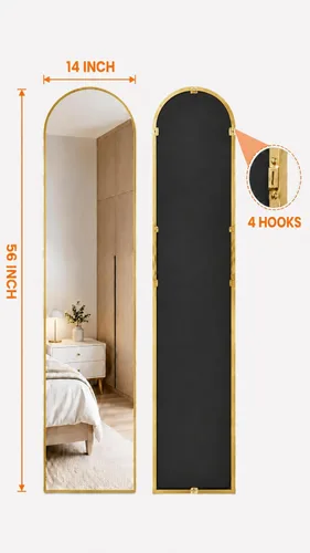 Miniatura 4 de Espejo de longitud completa, de 59 x 19 pulgadas, de suelo, arqueado, no empotrado, con soporte, colgante, montado para dormitorio, sala de estar