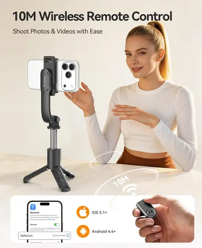 Miniatura 3 de ORICO Trípode portátil de aluminio para selfies, mini trípode de 26 pulgadas para iPhone, soporte extensible con control remoto inalámbrico