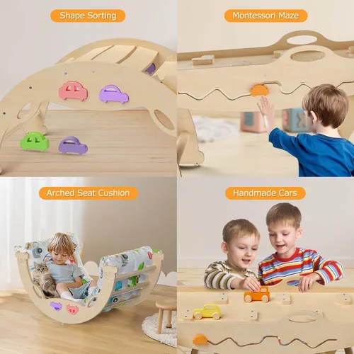 Miniatura 3 de Conjunto de Triángulo Pikler con Cojín 9 en 1 Plegable Juguetes de Escalada Montessori para Niños Pequeños 1-3 Parque Infantil de Madera