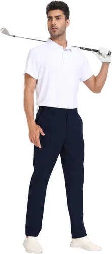 Miniatura 6 de MoFiz Pantalones de golf ajustados para hombre, con 2 bolsillos con cremallera, ligeros, elásticos, casuales, para viajes, trabajo, para hombre