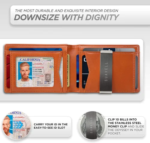 Miniatura 16 de Suavell Billeteras delgadas de cuero para hombres. Cartera con clip para dinero. Cartera de perfil bajo RFID Cartera minimalista